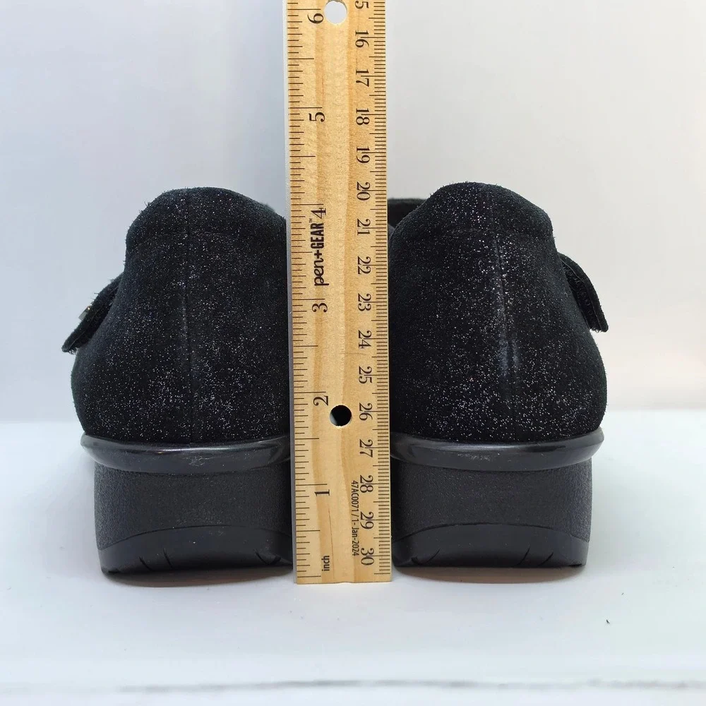 Revere Osaka Midnight Black Shimmer Leather Mary Jane Wedge Shoes US 10M EUR 41